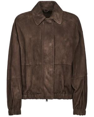 Brunello Cucinelli Wildleder Reißverschlussjacke - Braun