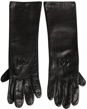 Dolce & Gabbana Accessoires ,Zwart ,Leer Dg Logo Handschoenen Met Reliëf