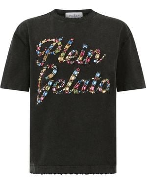 Philipp Plein Tops ,Zwart ,Katoen Fit T-Shirt Gelato Stones