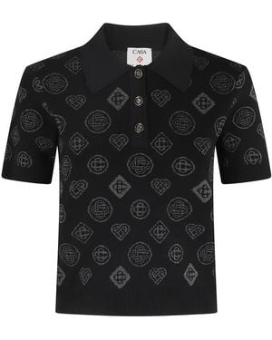 CASABLANCA City Jacquard Polo With Classic Collar And Buttoned Neckline - Black