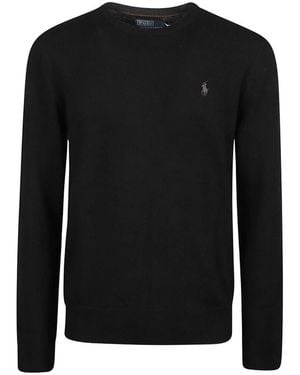 Polo Ralph Lauren Truien & Vesten ,Zwart ,Wol Trui Met Ronde Hals En Lange Mouwen