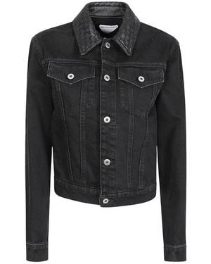Bottega Veneta Denim Jack Met Intrecciato Kraag - Zwart