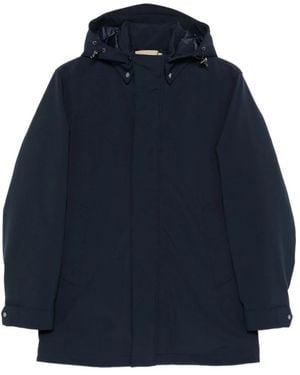 Woolrich Blauwe Hooded Jas Lange Mouwen