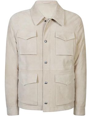 Eleventy Suede Field Jacket Met Overhemdkraag - Naturel