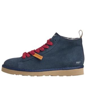 Pànchic Blaue Wildleder-Sneakers Mit Roten Schnürsenkeln
