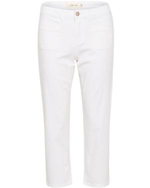 Cream Cropped Trousers - White