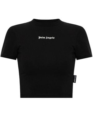 Palm Angels Tops ,Zwart ,Katoen Logo Print T-Shirt