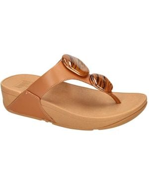 Fitflop Schoenen ,Bruin ,Leer Lulu Marbled-Stone Teen Slippers Met Teenstuk