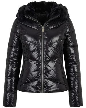 Yes-Zee Daunenjacke Aus Zwei Materialien Mit Fellbesatz - Schwarz