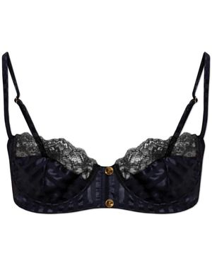 Versace Ondergoed ,Blauw ,Nylon Lace-Trim Jacquard Silk Bralette - Zwart