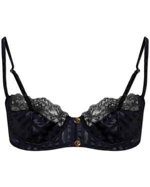 Versace Ondergoed ,Blauw ,Nylon Lace-Trim Jacquard Silk Bralette - Zwart