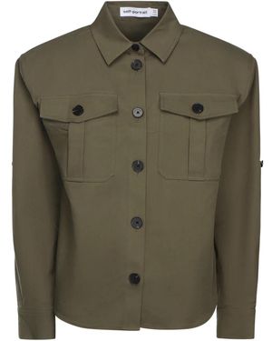 Self-Portrait Khaki Oversized Shirt Met Voorknoppen - Groen