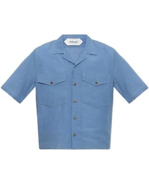 Versace Overhemden ,Blauw ,Linnen Linnen Relaxed Shirt