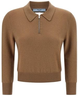 Prada Wol Gebreide Polo - Bruin