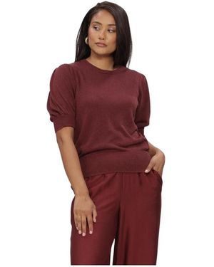 Minus Msliva Gebreide Pullover Met Pofmouwen En Metallic Draad - Rood