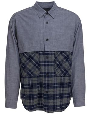 Comme des Garçons Overhemden ,Veelkleurig ,Katoen Patchwork Long Sleeve Shirt - Blauw