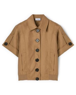 mötivi Jassen ,Bruin ,Katoen Short Sleeve Linen Blend Jacket