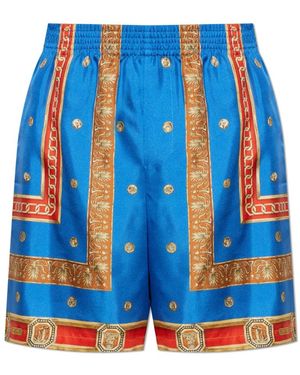 Versace Korte Broeken ,Blauw ,Leer Printed Silk Twill Shorts