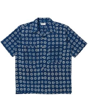 Universal Works Block Print Cirkels Camper Shirt - Blauw