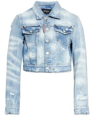 DSquared² Jassen ,Blauw ,Denim Vintage-Effect Denim Jacket