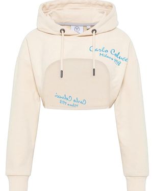 carlo colucci Hoodies & Sweatvesten ,Wit ,Katoen Cropped Oversized Sweatshirt - Naturel