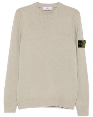 Stone Island Pullover Mit Rundhalsausschnitt Und Umschlagstich-Details - Natur