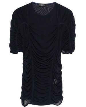 Mugler Blau Mesh Kurzarm Rundhals - Schwarz