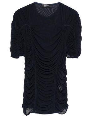 Mugler Blauw Mesh Korte Mouw Ronde Hals - Zwart