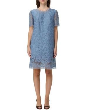 Ermanno Scervino Elegantes Spitzenkleid Mit Kurzen Ärmeln Und Raffinierten Details - Blau