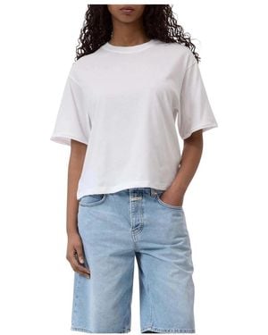 Closed Tops ,Wit ,T-Shirt Met Ronde Hals En Korte, Boxy Mouwen - Blauw