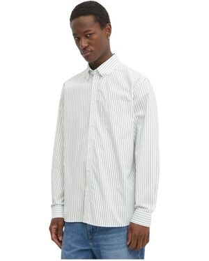 Les Deux Kent Stripe Peached Poplin Hemd - Weiß