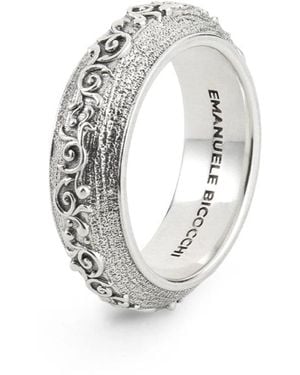 Emanuele Bicocchi Zilveren Bandring Met Bloemmotief - Metallic