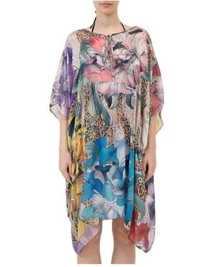 Just Cavalli Blumige Chiffon Cape Jacke - Blau