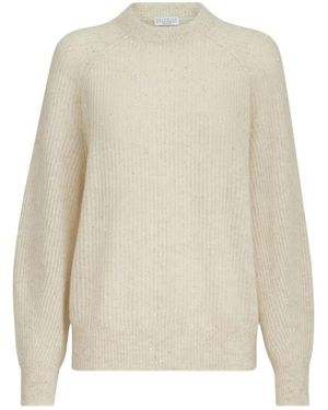 Brunello Cucinelli Truien & Vesten ,Katoen Diamond Yarn English Rib Sweater - Naturel