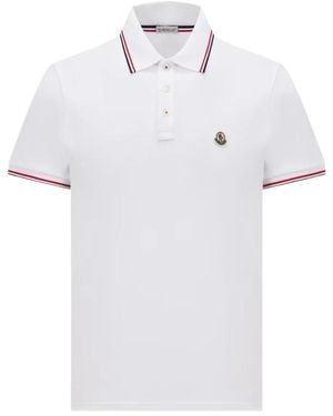Moncler Polo Shirt Van Katoenen Piqué Met Driekleurige Bies - Wit