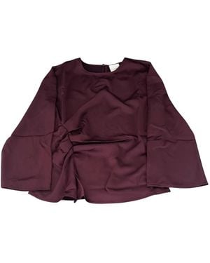 Calvin Klein Overhemden ,Paars ,Satijn Matte Satin Long-Sleeve Ruched Top