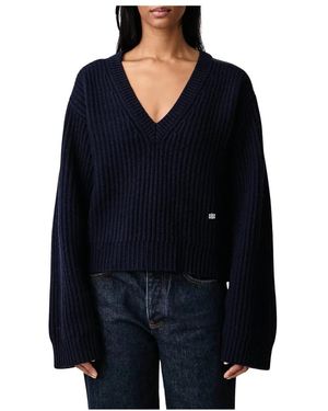 Ganni Truien & Vesten ,Blauw ,Wol Wollen V-Hals Trui - Zwart