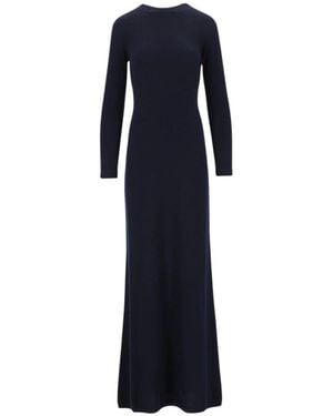 Tom Ford Jurk Met Lange Mouwen En Ronde Hals, Van Lichtgewicht Breisel Met Doorschijnende Rug - Blauw