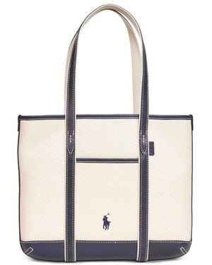 Polo Ralph Lauren Kleine Baumwoll- Und Ledertasche - Weiß