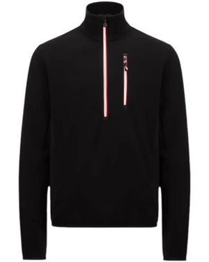 Moncler Truien & Vesten ,Zwart ,Polyester Half-Zip Fleece Sweatshirt