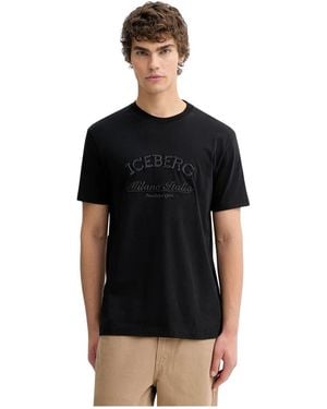 Iceberg Tops ,Zwart ,Katoen T-Shirt Met Geborduurd Logo