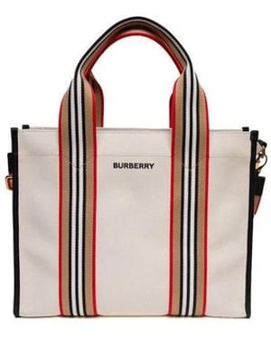 Burberry Small Icon Stripe Trim Canvas Tote - Roze
