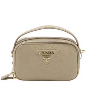 Prada Bandoliera Logo Plaque Crossbody Bag - Natur