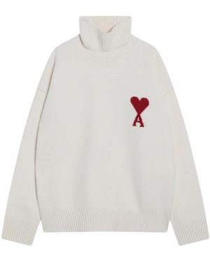 Ami Paris De Coeur Trechterhals Trui - Wit