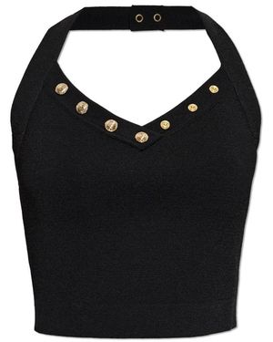 Balmain Tops ,Zwart ,Leer Mouwloze Cropped Top