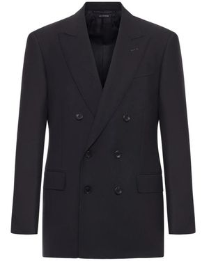 Tom Ford Jassen ,Zwart ,Wol Double-Breasted Wollen Blazer - Blauw