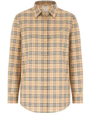 Burberry Overhemden ,Katoen Klassiek Passend Geruit Katoenen Shirt - Naturel