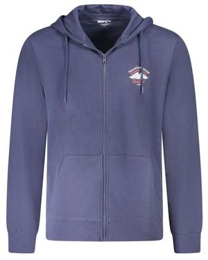Wrangler Hoodies & Sweatvesten ,Blauw ,Katoen Blauwe Grafische Zip Hoodie Sweater
