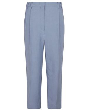 Brunello Cucinelli Broeken ,Blauw ,Leer Pleated Broeken