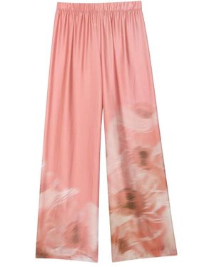 Ottod'Ame Abstract Print Satin Viscose Broeken - Roze